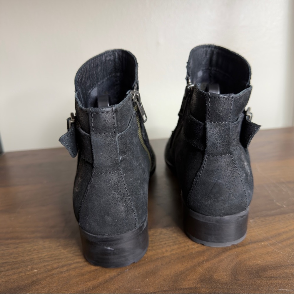 Women's Black Suede Ankle Boots with Buckle - Picture 3 of 6